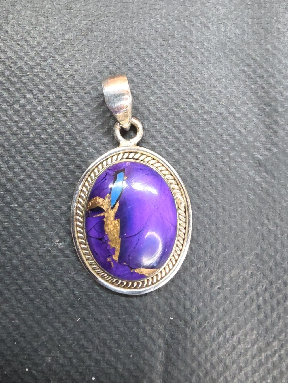 925 Sterling Purple Mojave Turquoise Pendant Artisan Southwestern Boho